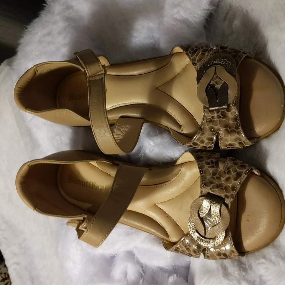 Beautifeel| Leopard Print Ankle Strap Leather Sandals